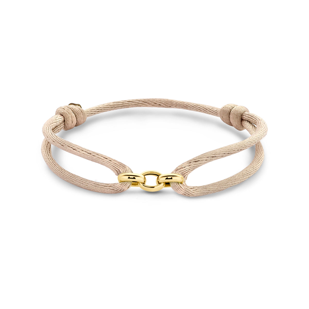 Armband satijn beige 13 - 26 cm 14k goud met rubber/nylon/leer