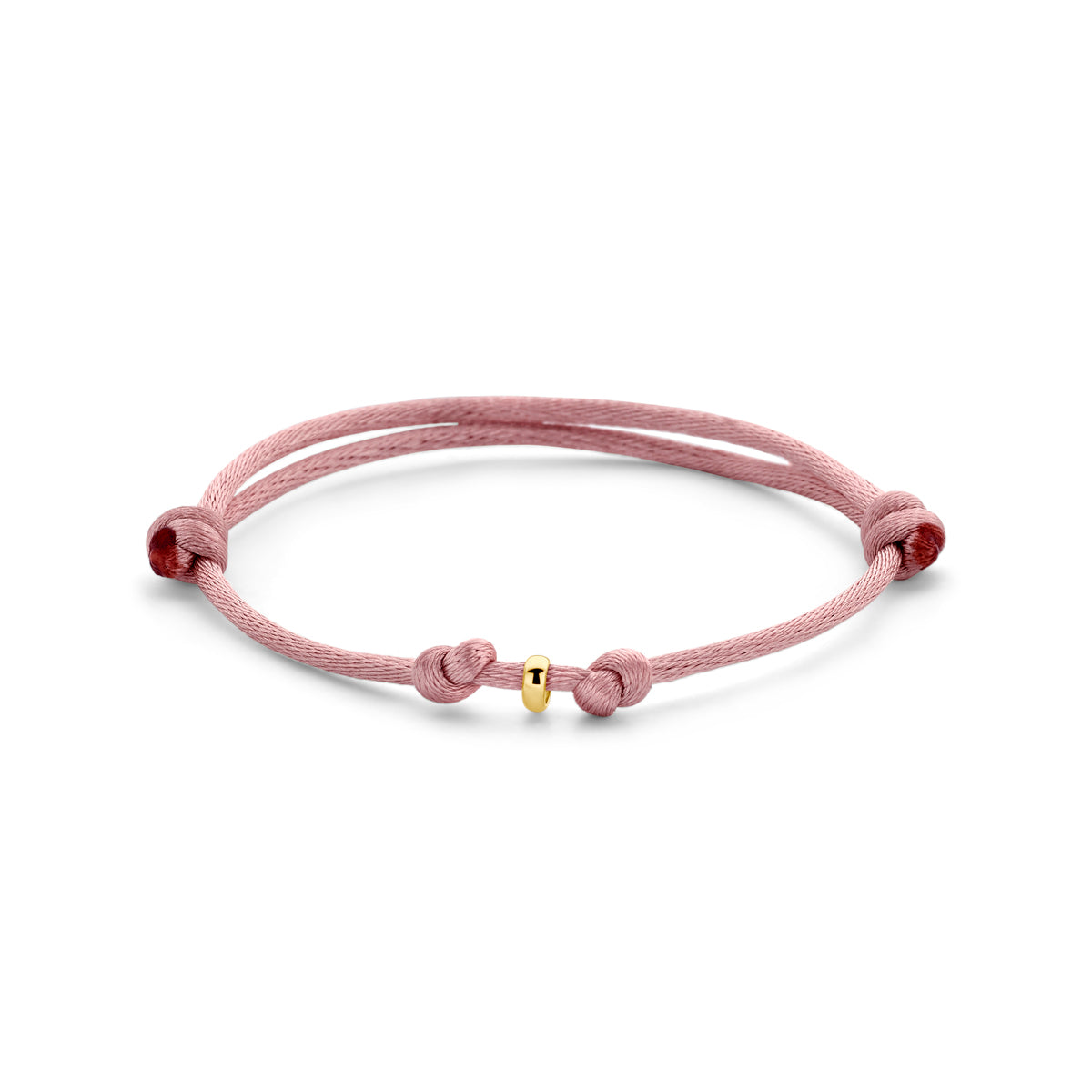Armband satijn zacht roze 13 - 26 cm 14k goud met rubber/nylon/leer