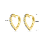 Klapoorringen hartjes zirkonia 14k geelgoud