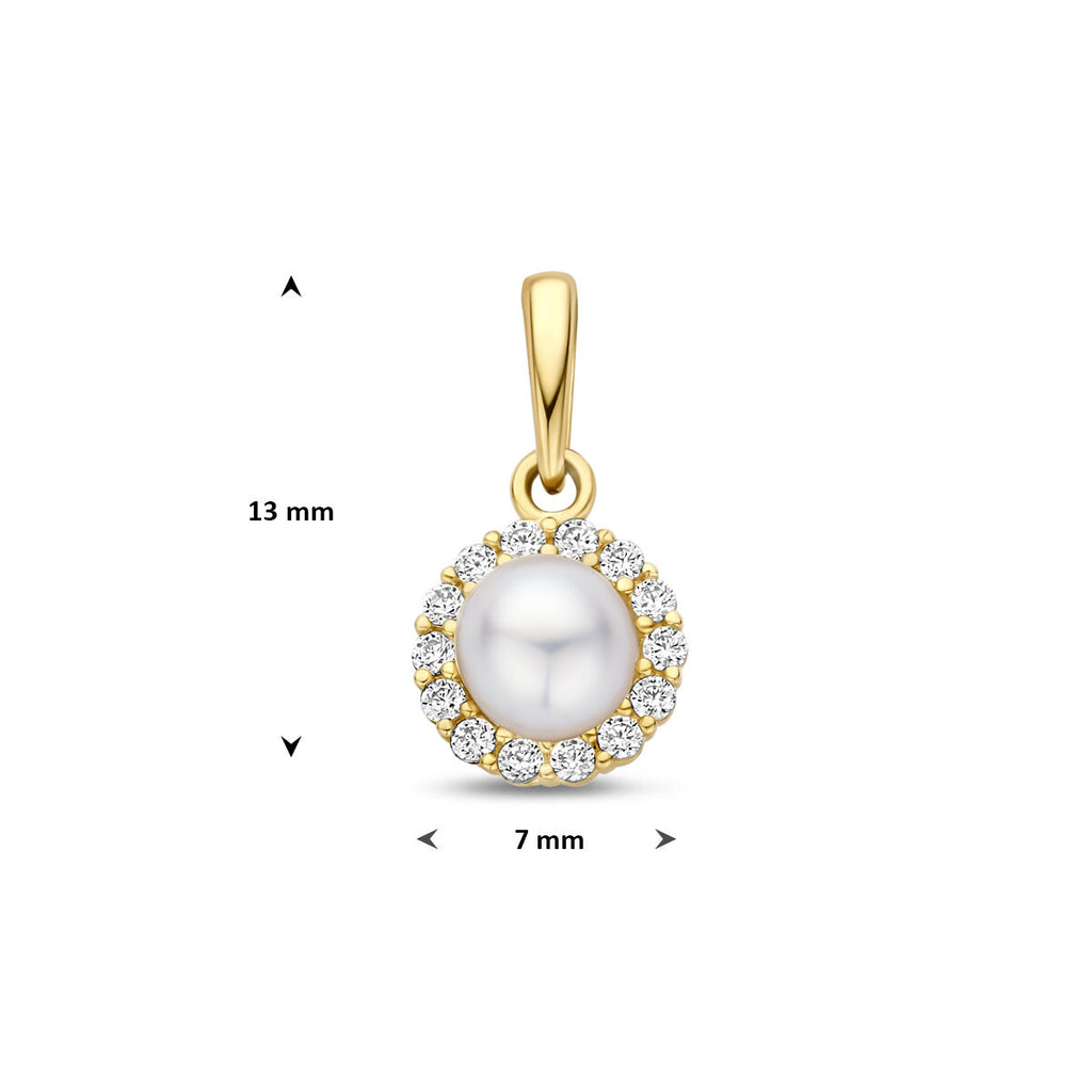 hanger parel en zirkonia 13 mm 14K geelgoud