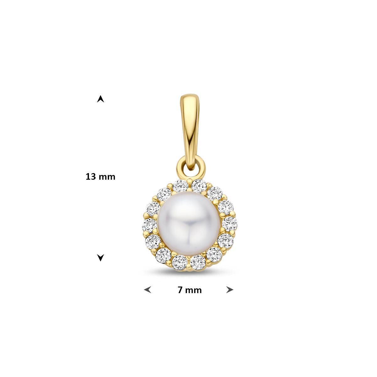 hanger parel en zirkonia 13 mm 14K geelgoud