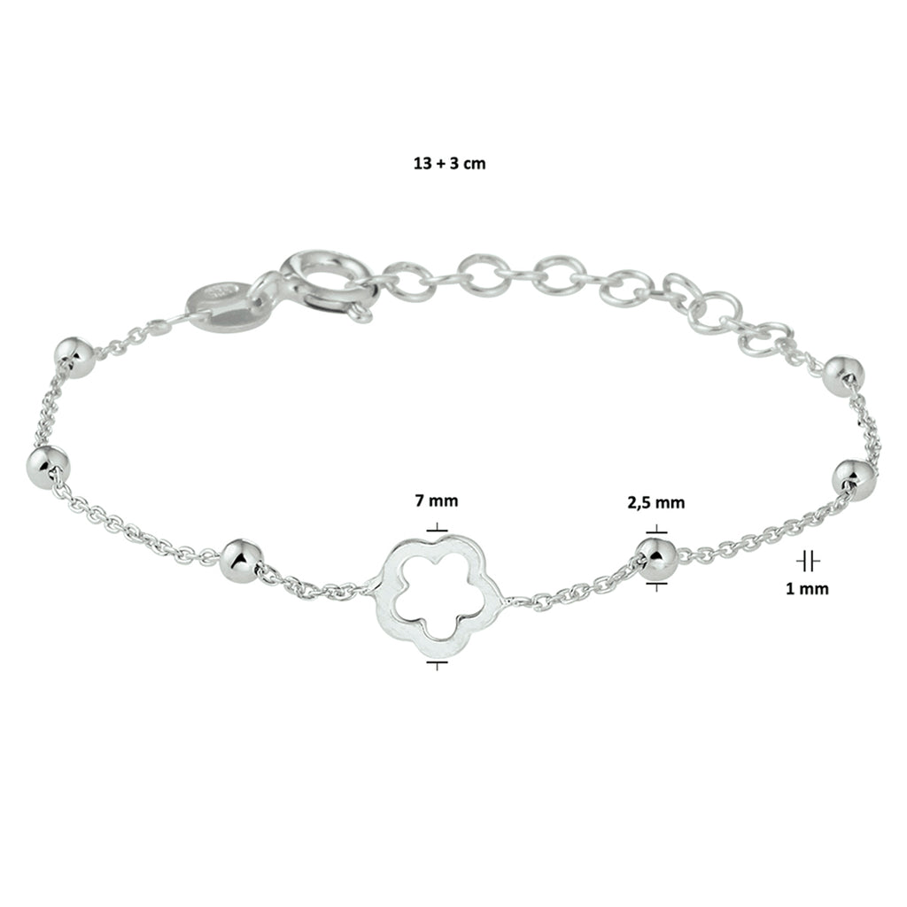 armband bloem 13 + 3 cm zilver gerhodineerd