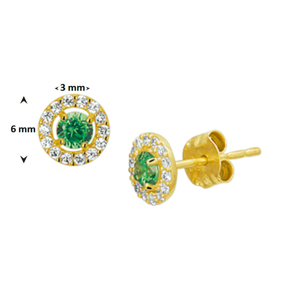 oorknoppen syn. smaragd en zirkonia 14K geelgoud - rond