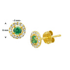 oorknoppen syn. smaragd en zirkonia 14K geelgoud - rond
