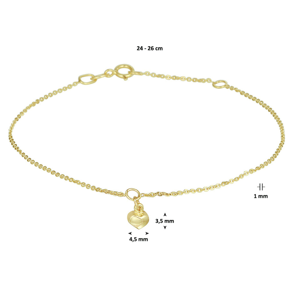 Fußkettchen Herz 1,0 mm 24 - 26 cm 14K Gelbgold
