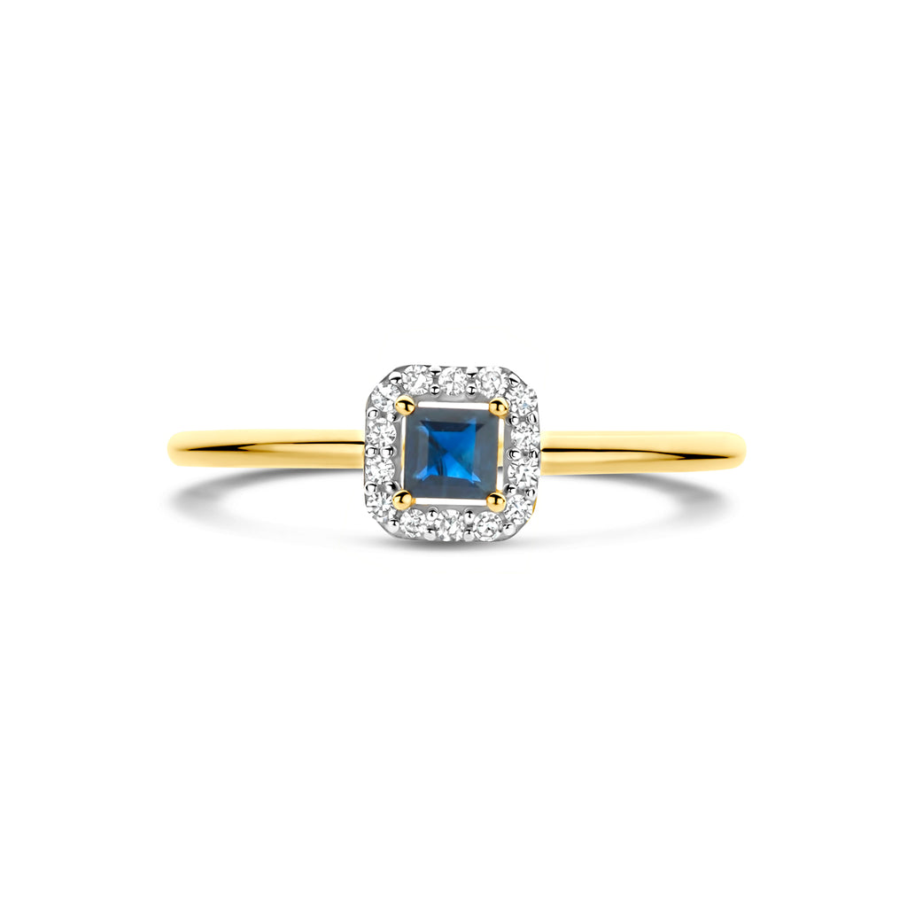 ring saffier en diamant 0.07ct h si 14K geelgoud