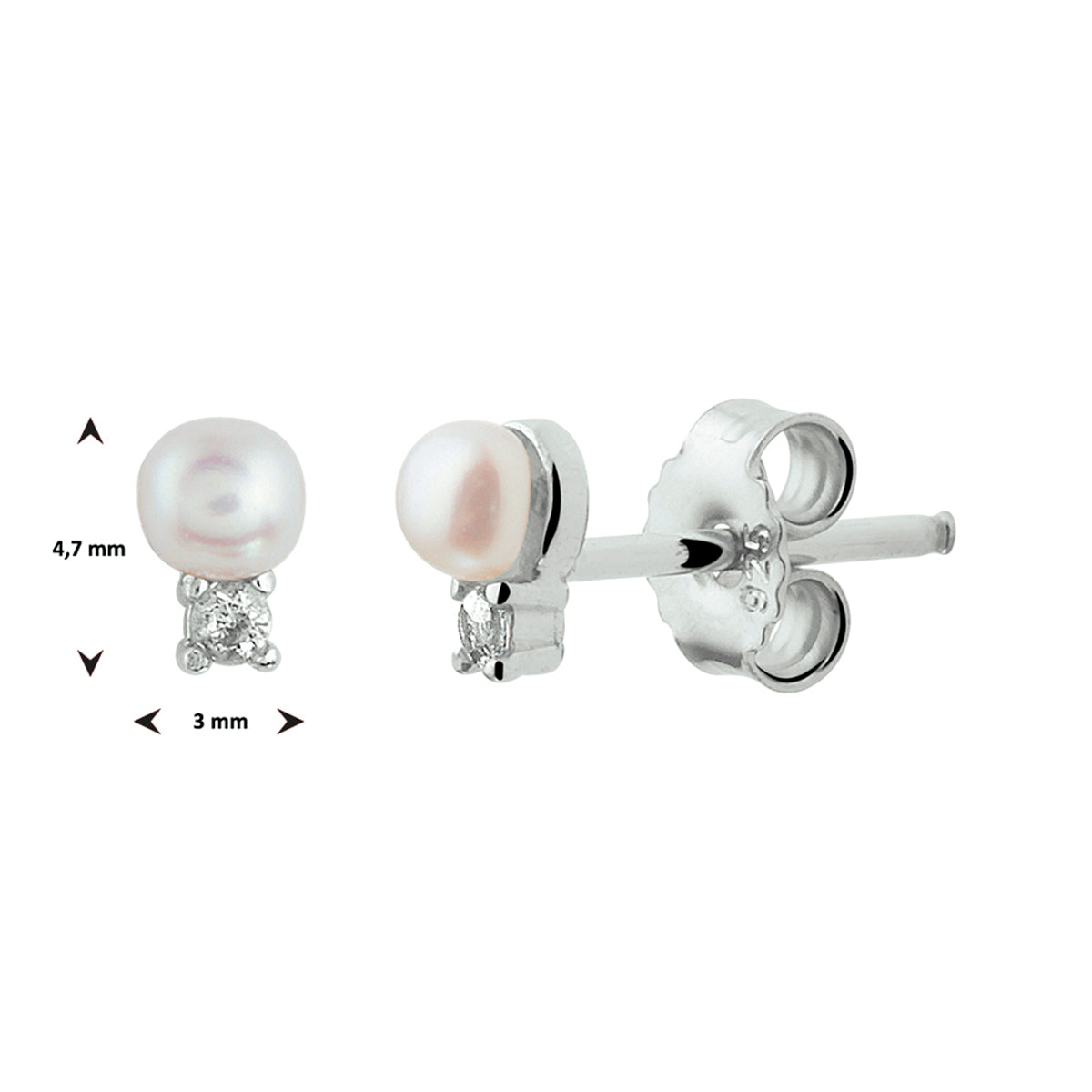 Ohrstecker Perle und Zirkonia Silber rhodiniert