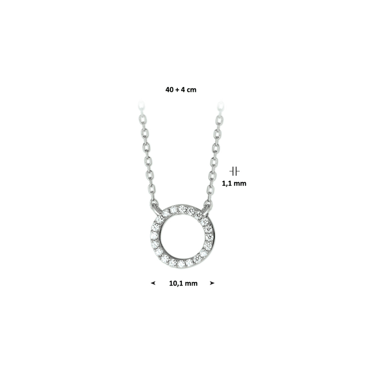 Zirkonia-Halskette 40 + 4 cm Silber rhodiniert