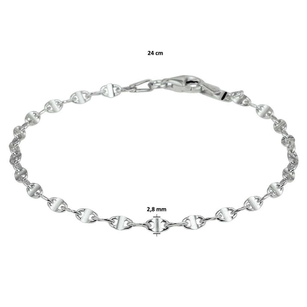 Fußkettchen Kaffeebohne 2,8 mm 24 cm Silber rhodiniert