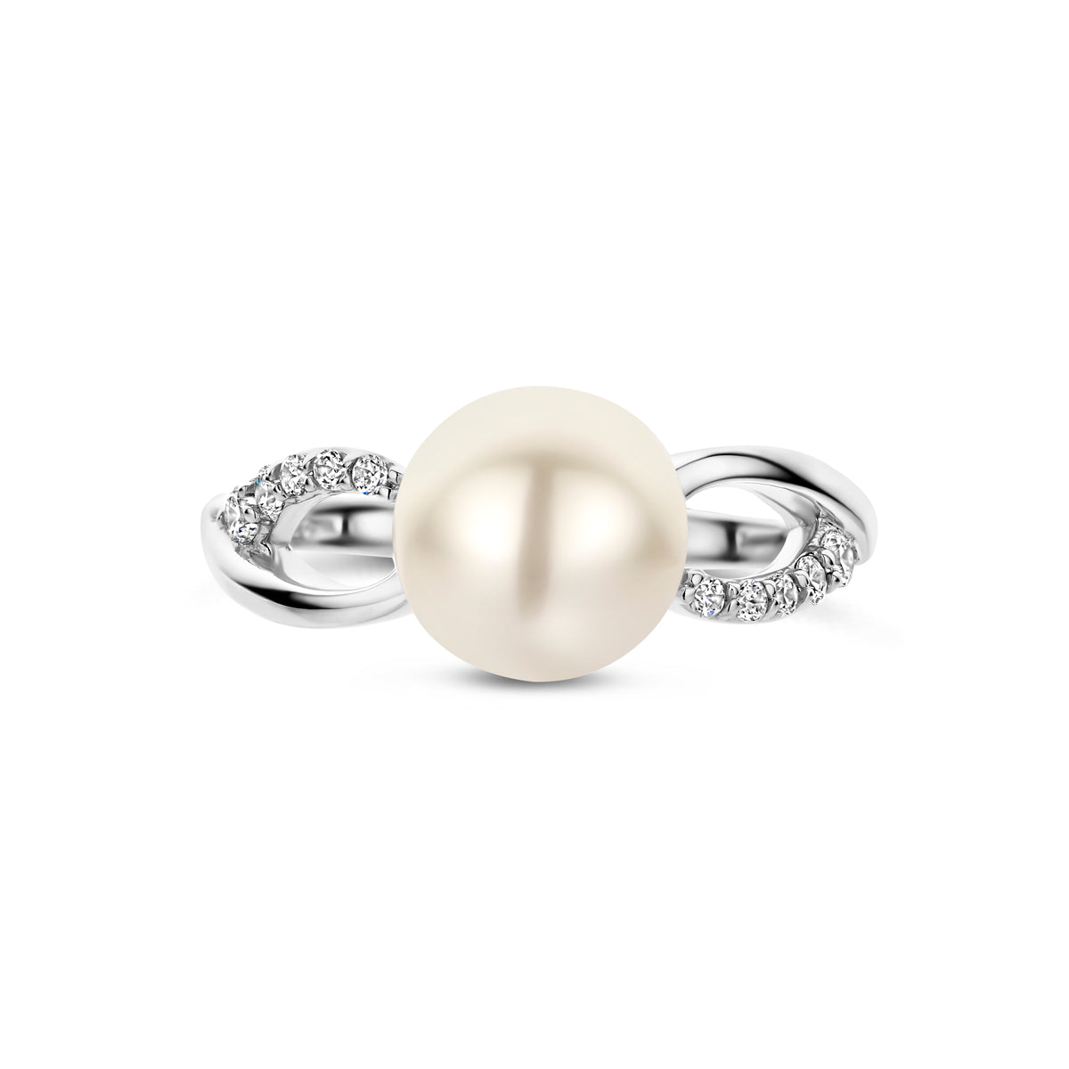 Ring Perle und Zirkonia Silber rhodiniert