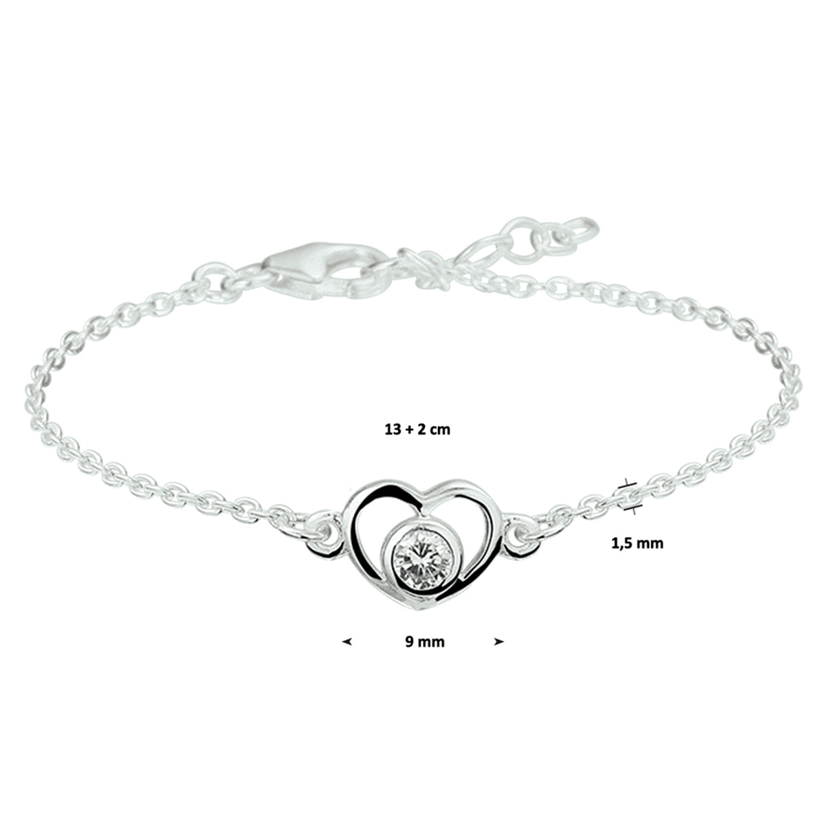 Armband Herz Zirkonia 13 - 15 cm silber weiß