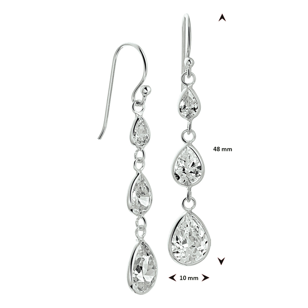 Ohrringe mit Zirkonia, französischer Haken, Silber rhodiniert