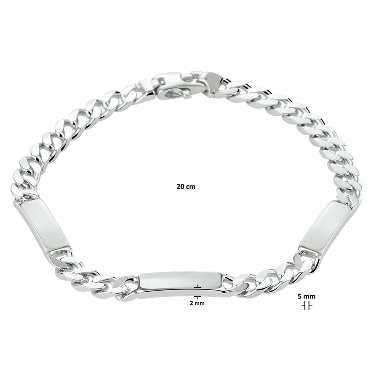 Gravurarmband Gourmet-Kette 6-seitig geschliffene Platte 5,0 mm rhodiniertes Silber
