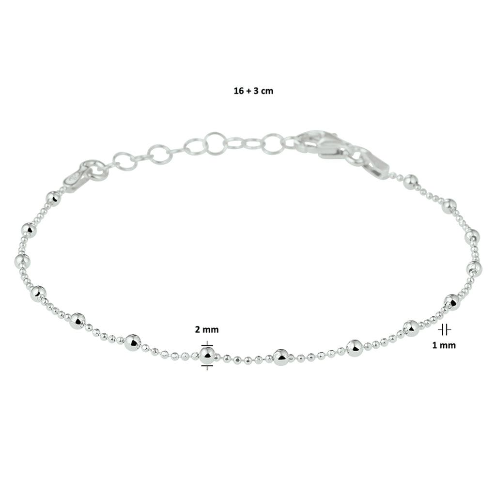 Armband Kugeln 2,0 mm 16 + 3 cm Silber rhodiniert