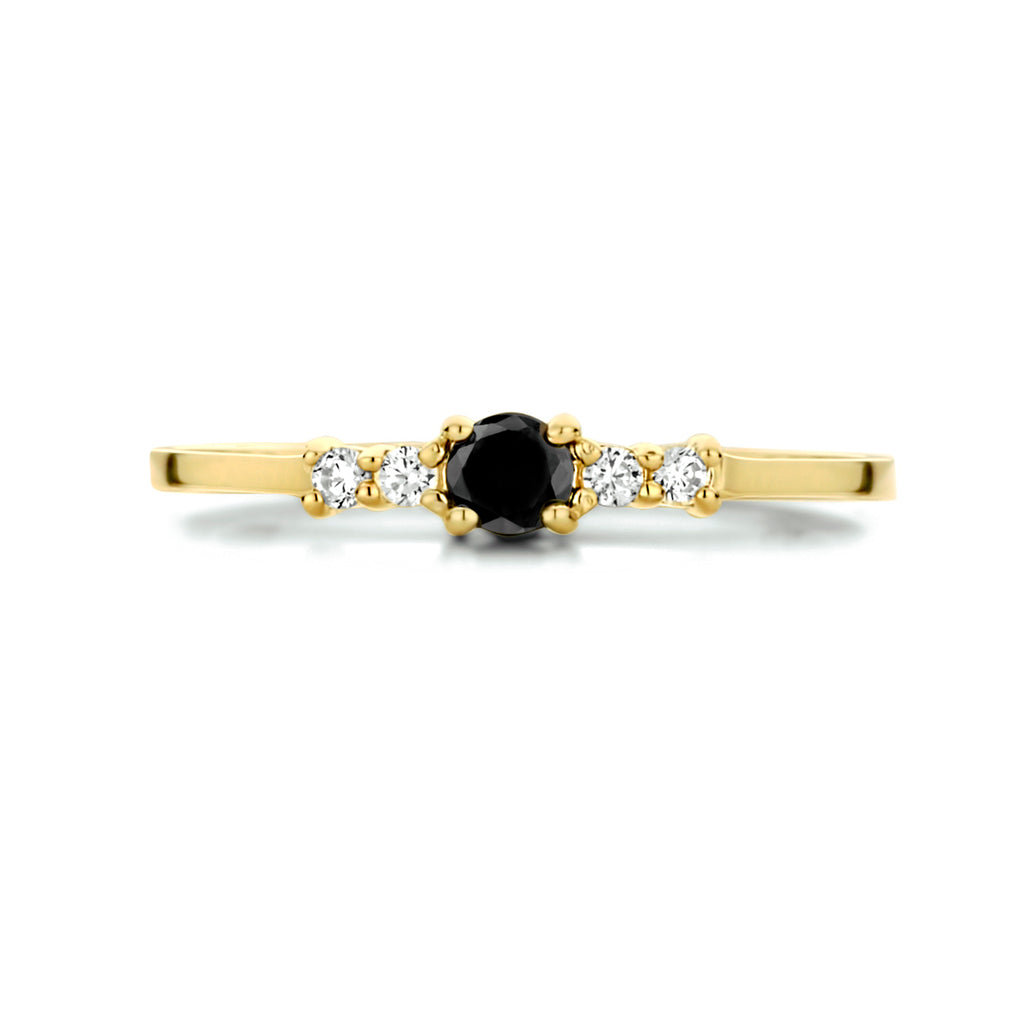 Ring schwarz-weißer Zirkonia 14K Gelbgold