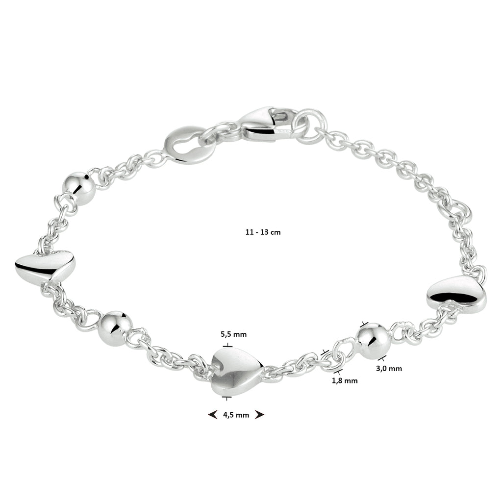 Armband Herzen 11 - 13 cm Silber rhodiniert