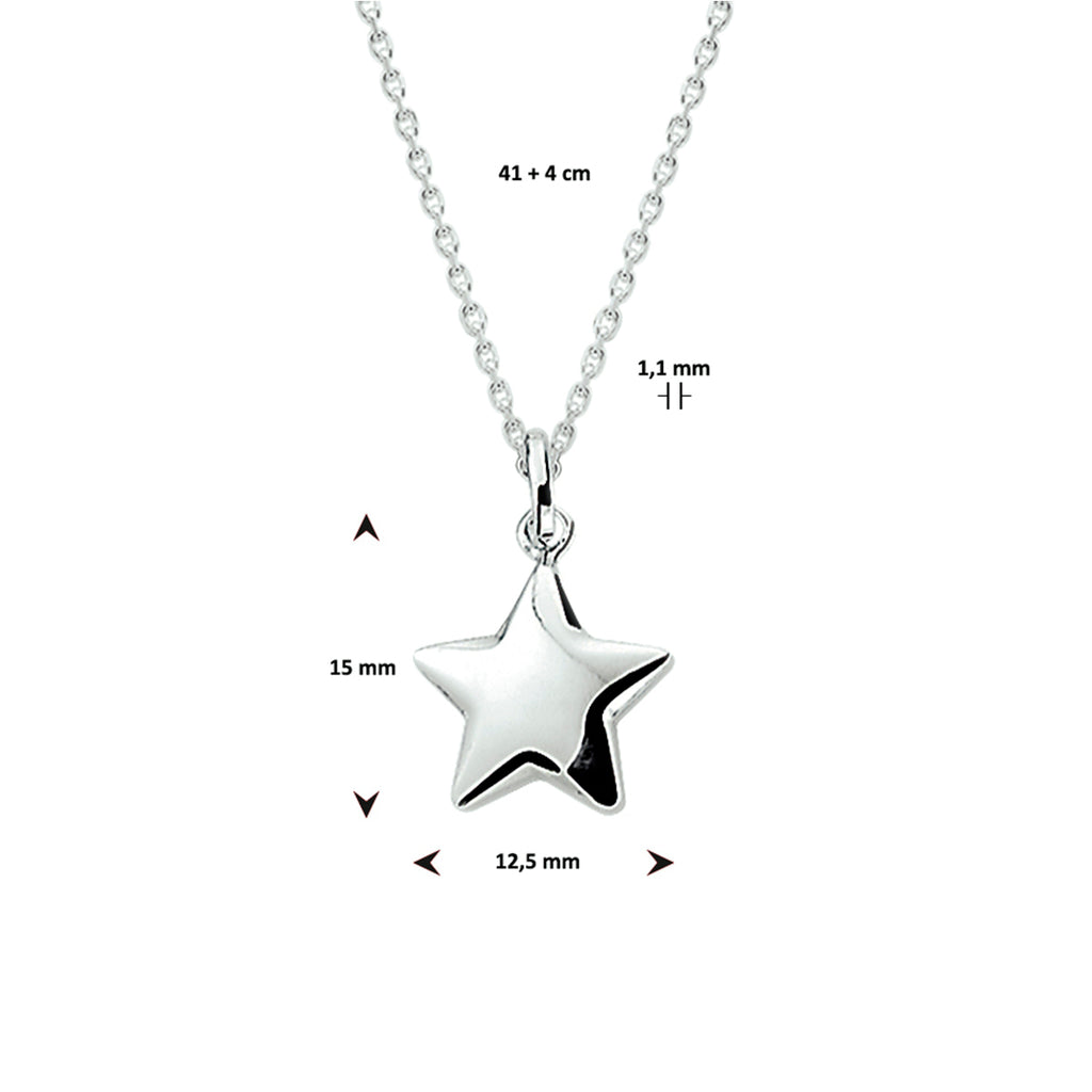 collier hanger ster 41 + 4 cm zilver wit