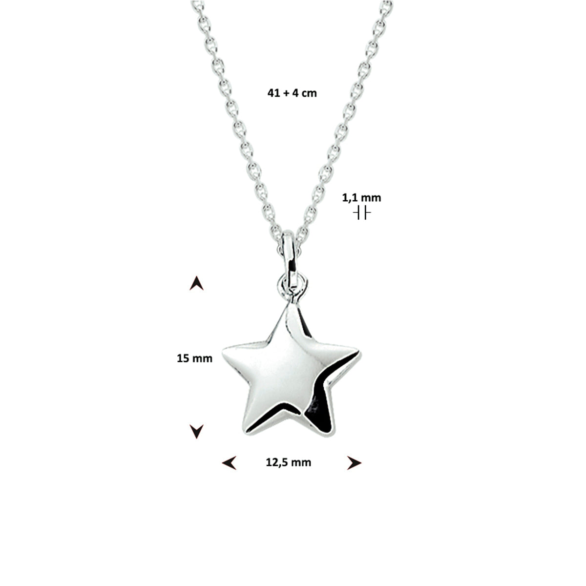 collier hanger ster 41 + 4 cm zilver wit