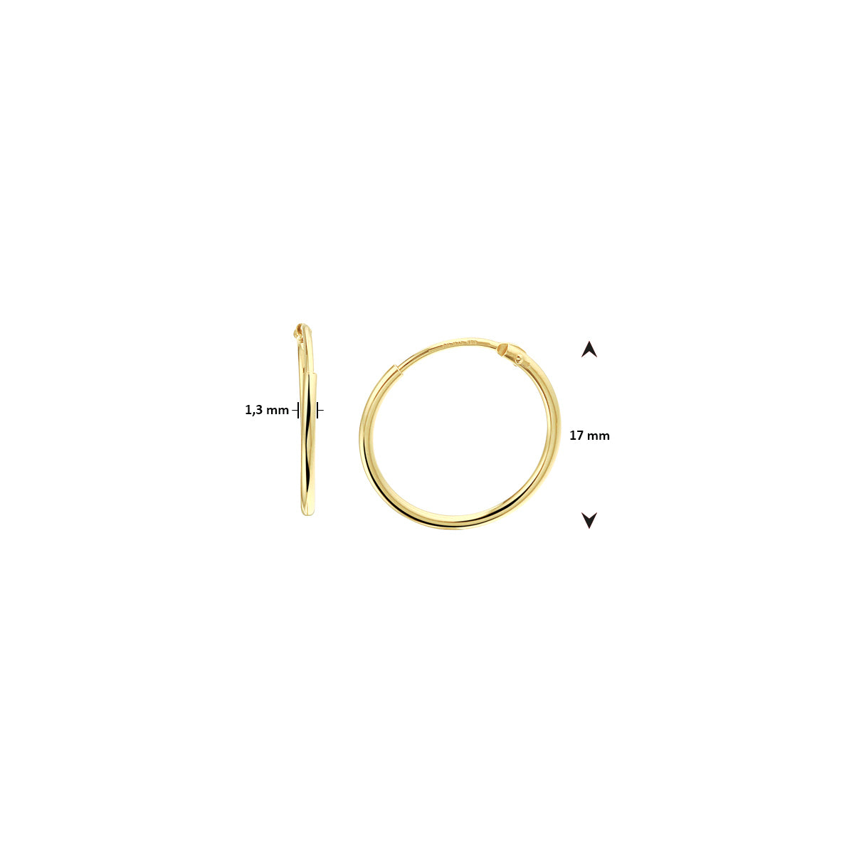 oorringen ronde buis 1,3 mm 1 micron zilver verguld (geel)