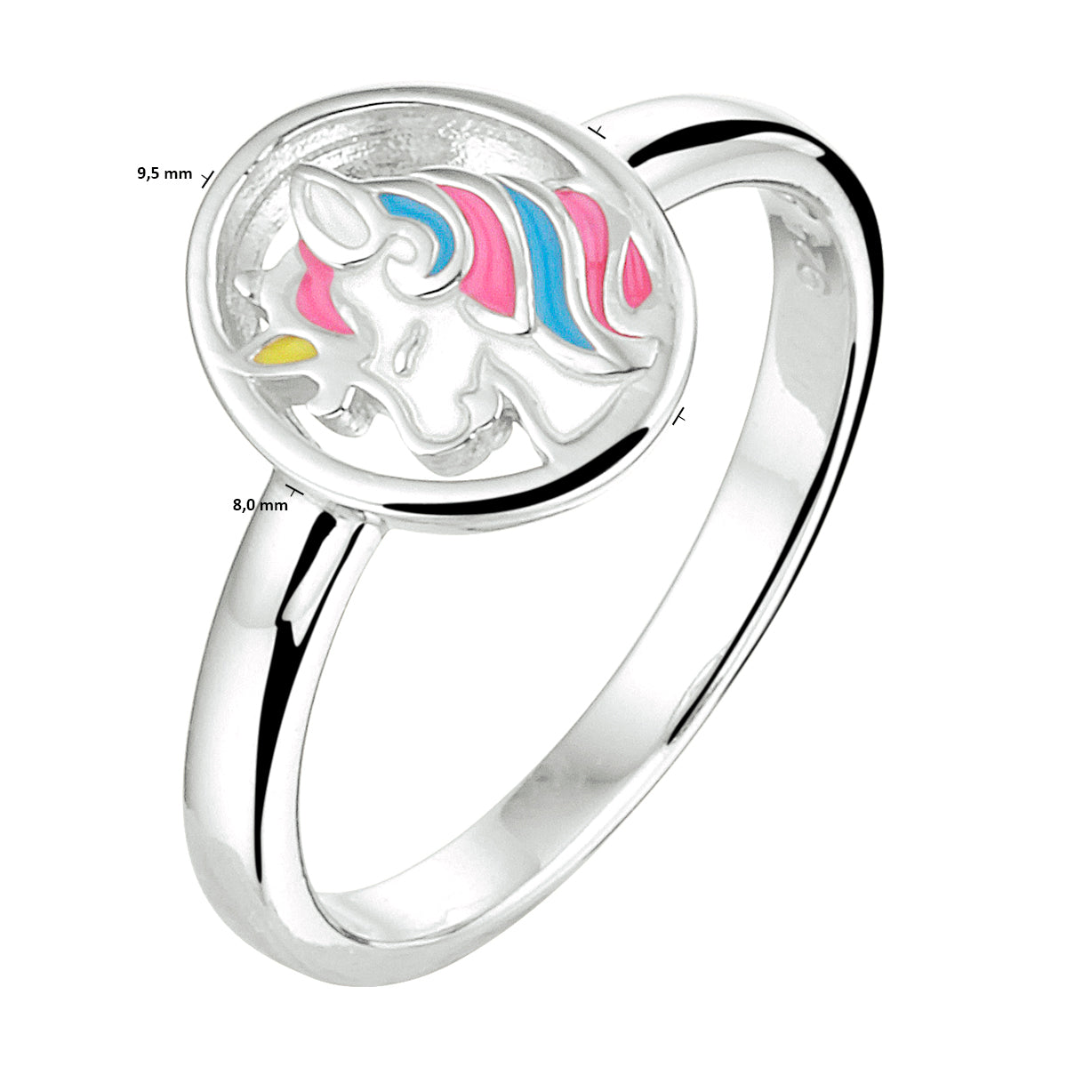 ring eenhoorn emaille zilver gerhodineerd