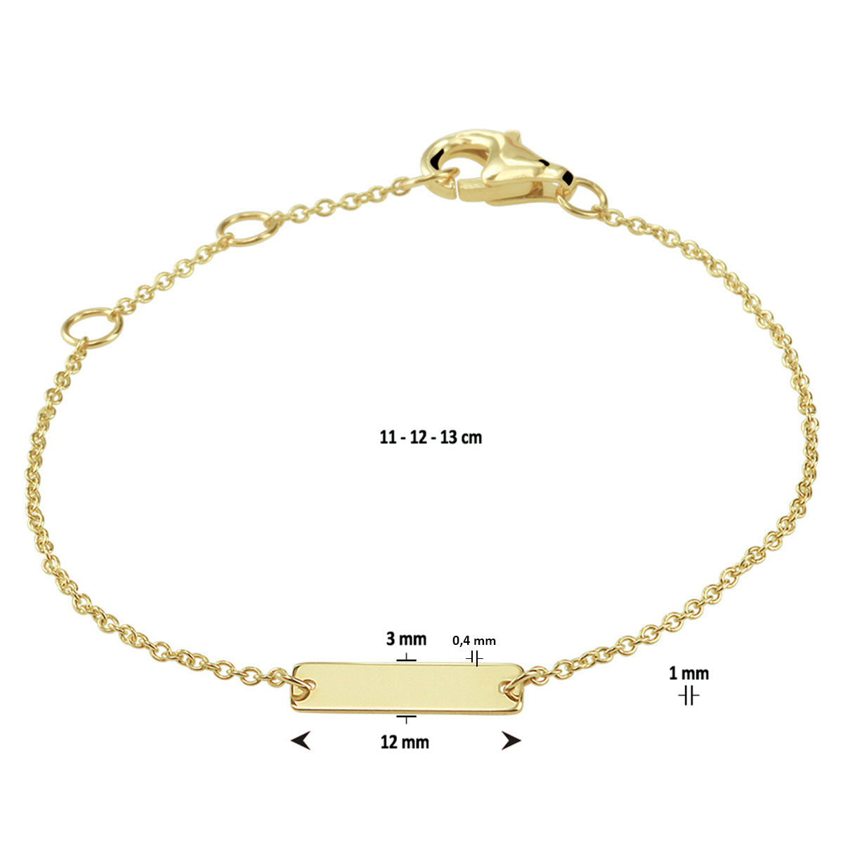 Gravur Armbandplatte 3 mm 11 - 12 - 13 cm 14K Gelbgold