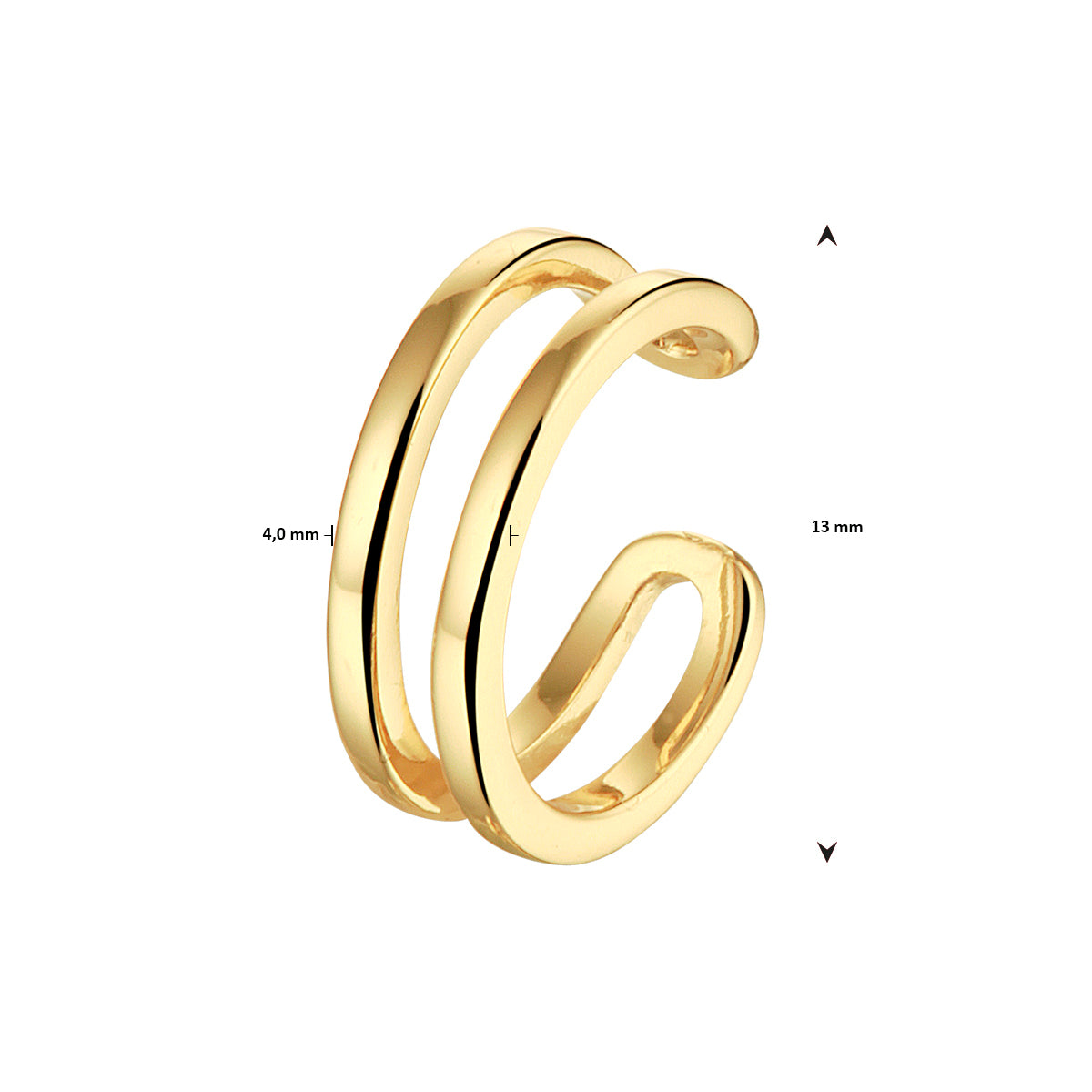 earcuff 13 mm 1 micron zilver verguld (geel)