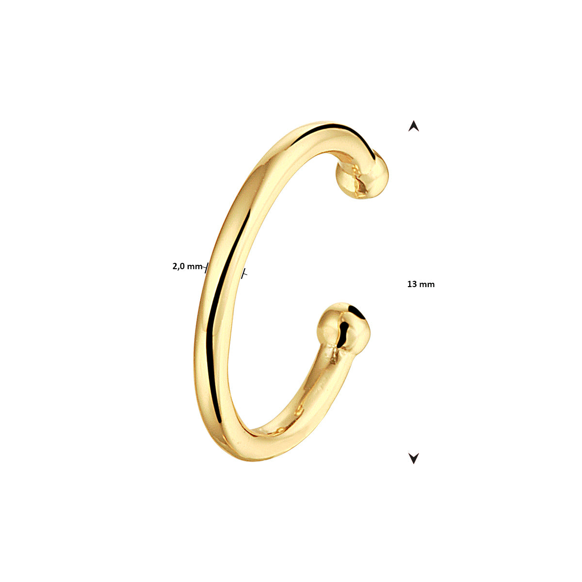 earcuff 13 mm1 micron zilver verguld (geel)