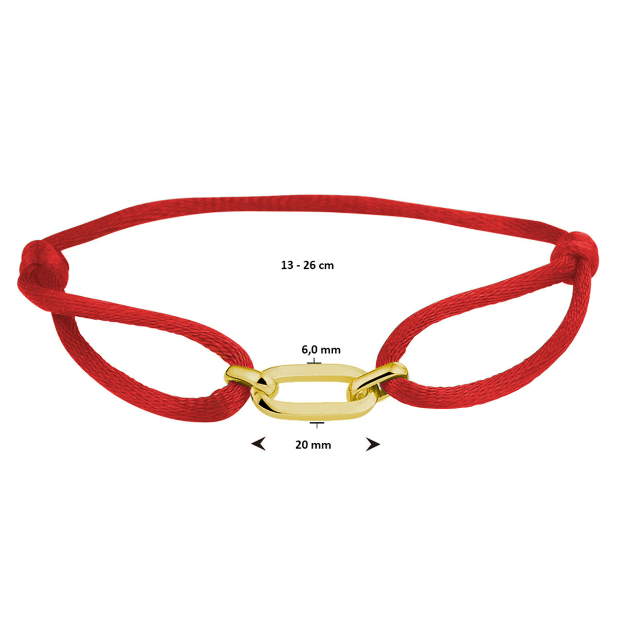 Armband Satin rot 13 - 26 cm vergoldet (mit Gummi/Nylon/Leder)