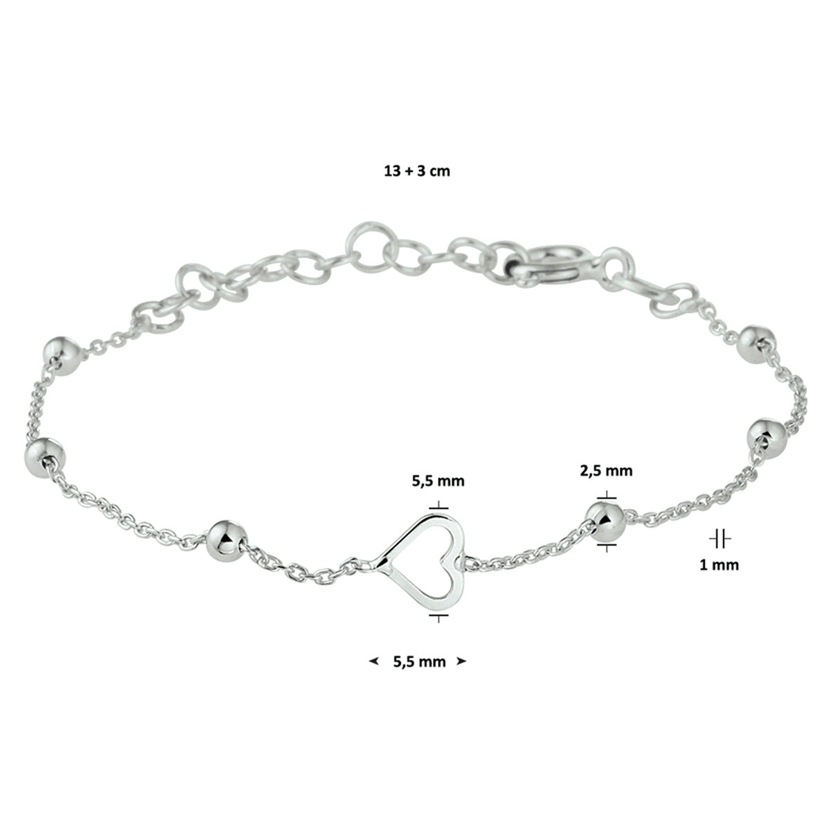 Armband Herz Silber rhodiniert