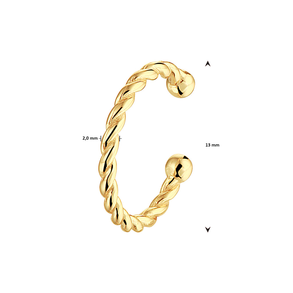 earcuff gedraaid 13 mm 1 micron zilver verguld (geel)