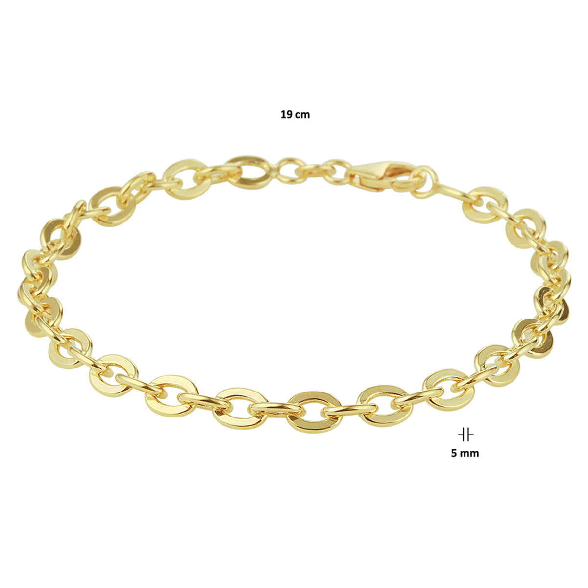 armband anker 5,0 mm 19 cm silgold (geel met zilverkern)