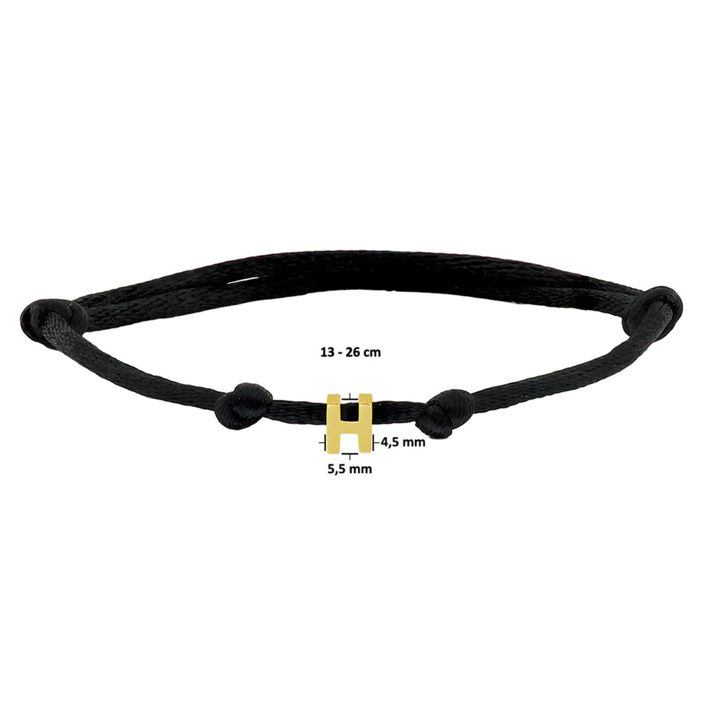 Armband Satin schwarz Buchstabe 13 - 26 cm 14K Gold mit Gummi/Nylon/Leder