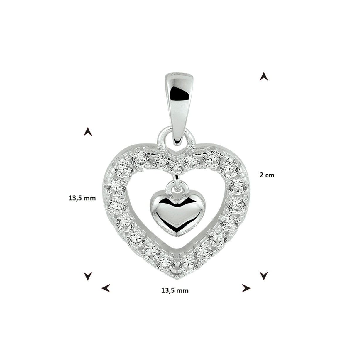 hanger hart zirkonia zilver gerhodineerd