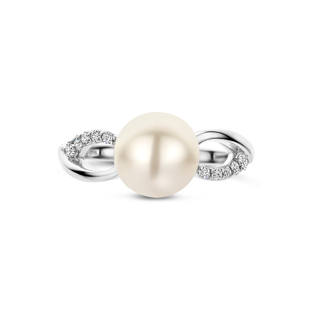 Ring Perle und Zirkonia Silber rhodiniert