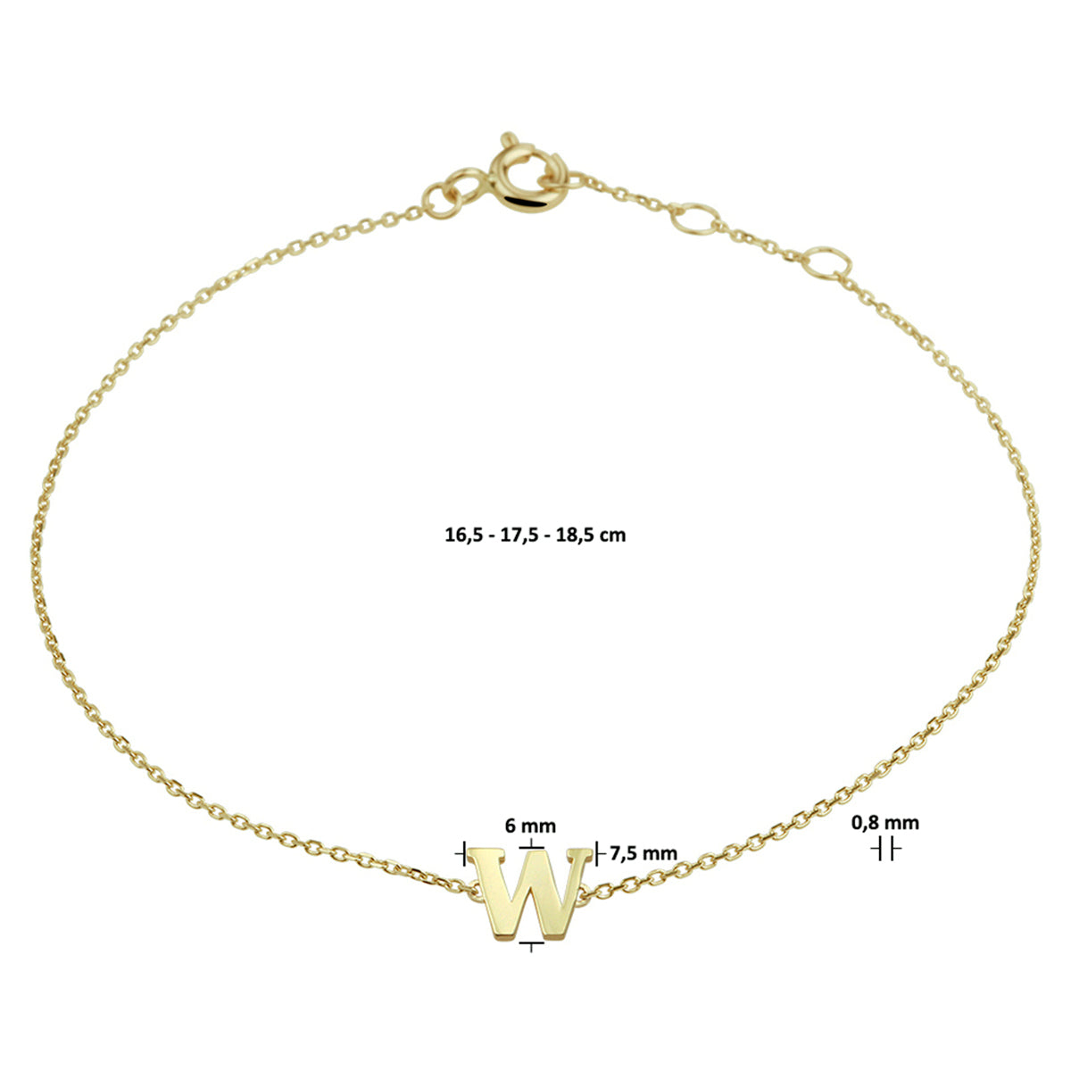 Armband Buchstabe 16,5 - 17,5 - 18,5 cm 14K Gelbgold