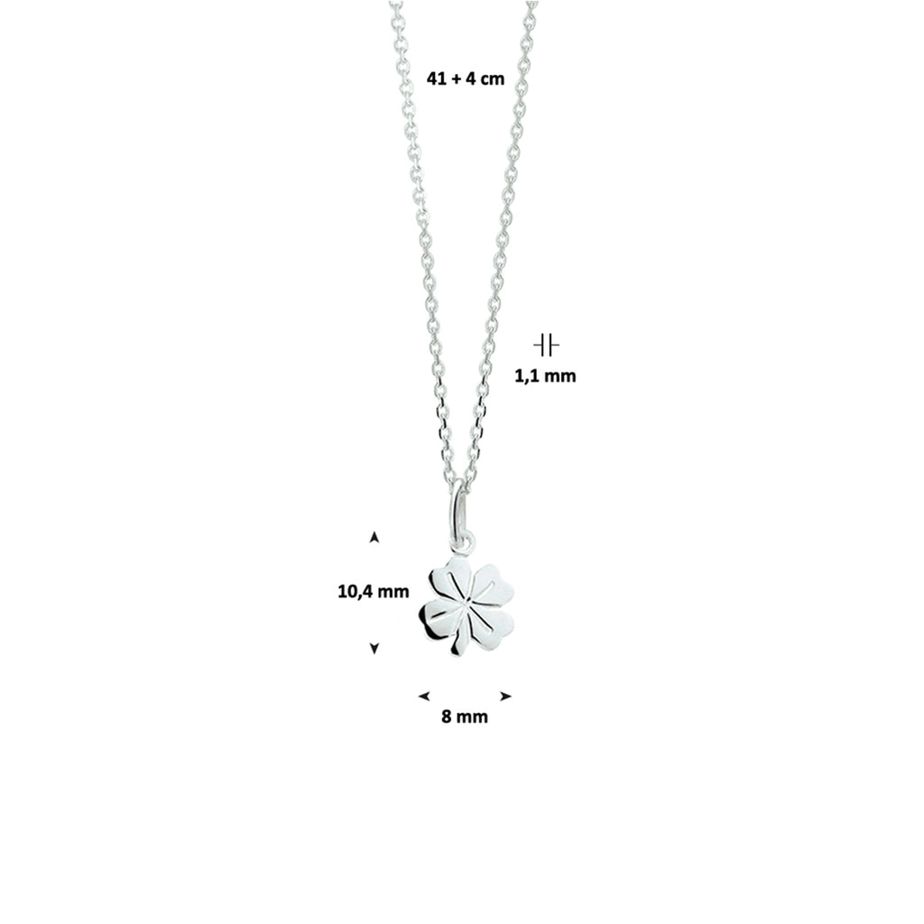 collier klavertje 41 + 4 cm zilver wit