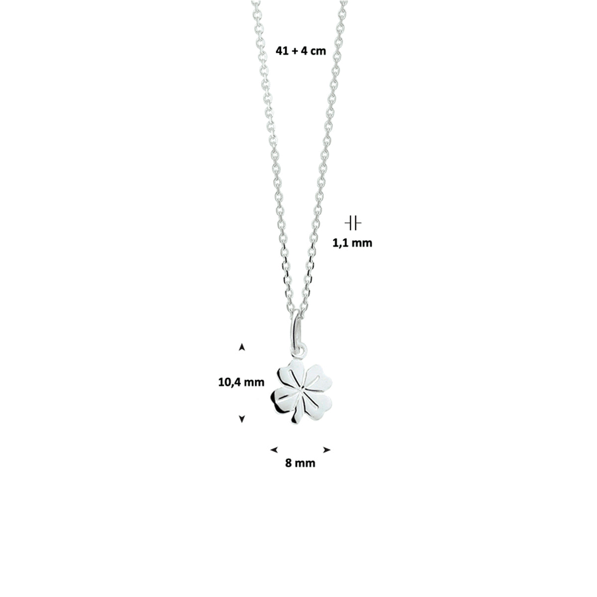 collier klavertje 41 + 4 cm zilver wit