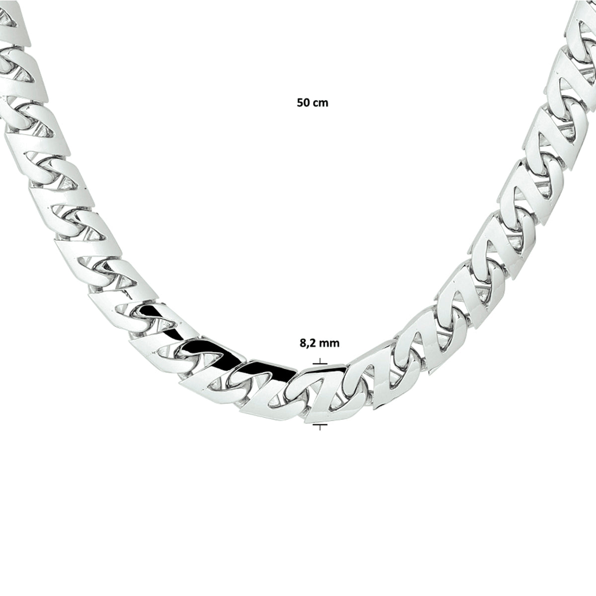 collier gourmette 8,2 mm zilver gerhodineerd