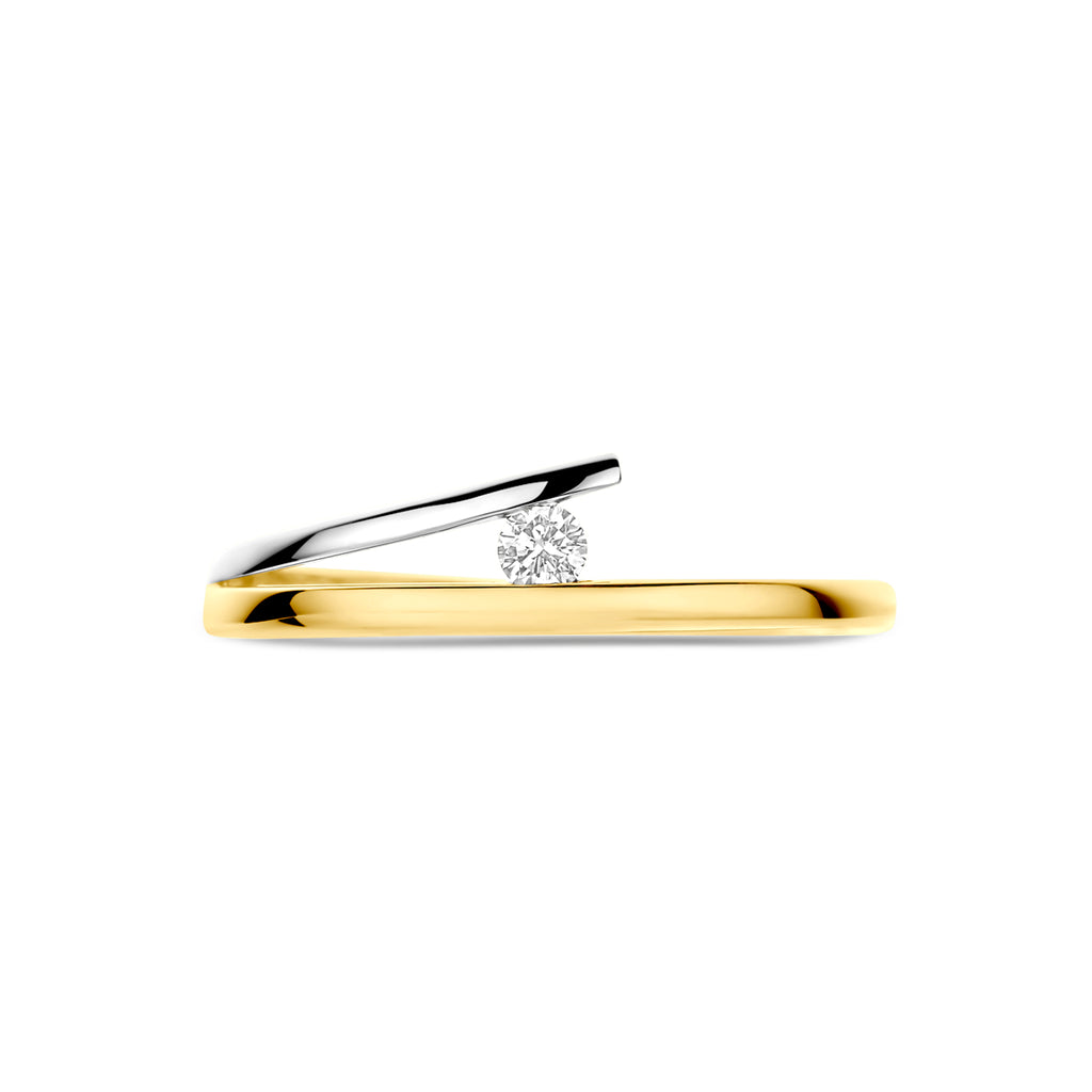 ring diamant 0.05ct h si 14K bicolor goud geel/wit