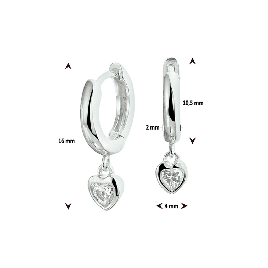 klapoorringen hart zirkonia zilver gerhodineerd