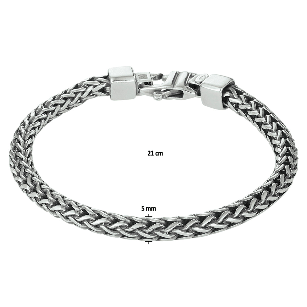 armband oxi vossestaart 5,0 mm zilver geoxideerd
