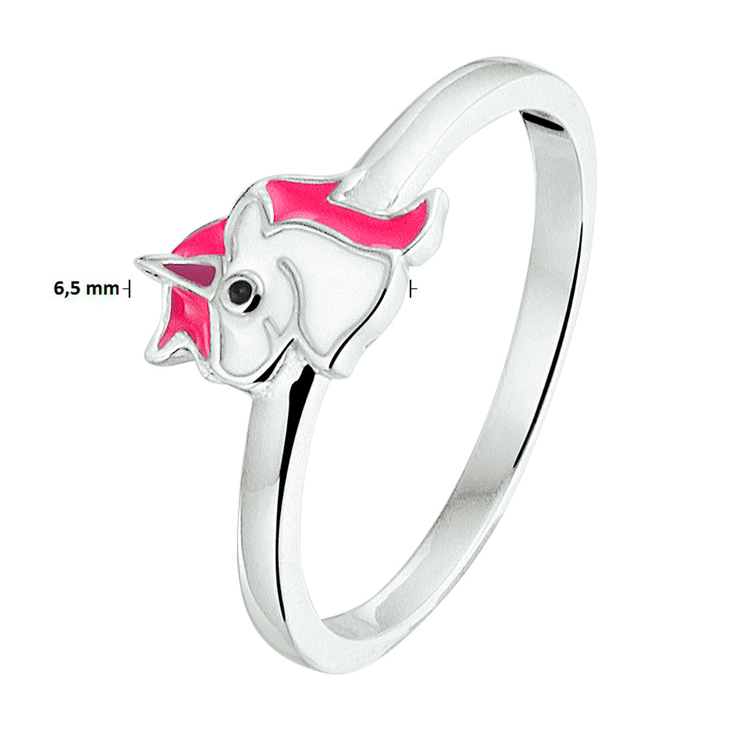 ring emaille eenhoorn zilver gerhodineerd
