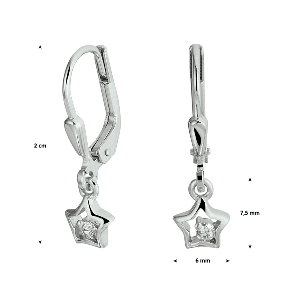 Ohrringe Stern Zirkonia Brisur Haken Silber rhodiniert