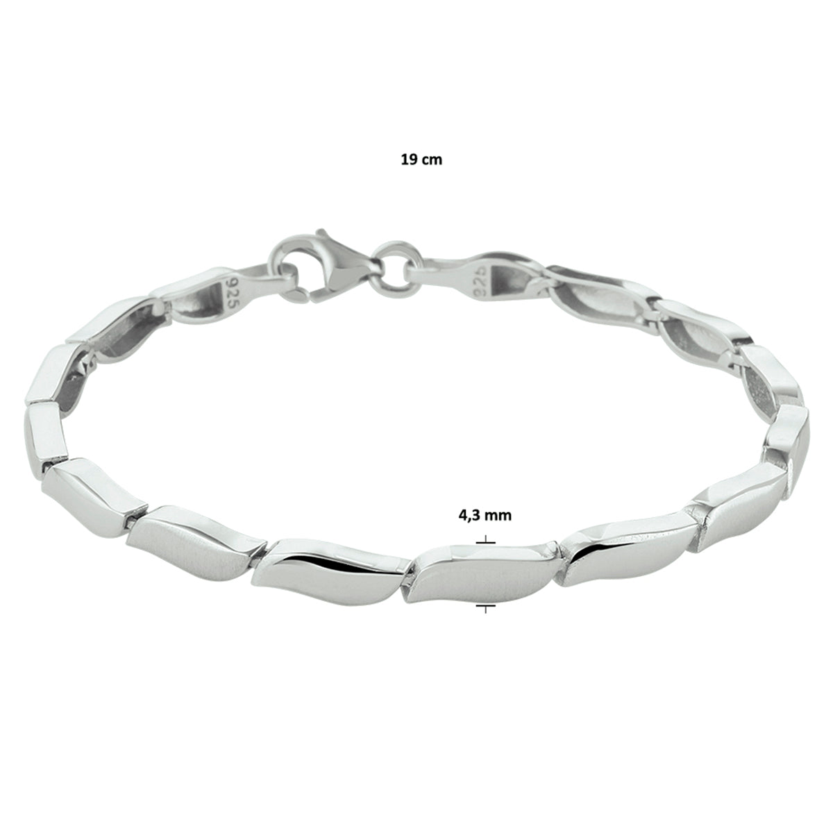 Armband poly/matt 4,3 mm 19 cm Silber rhodiniert