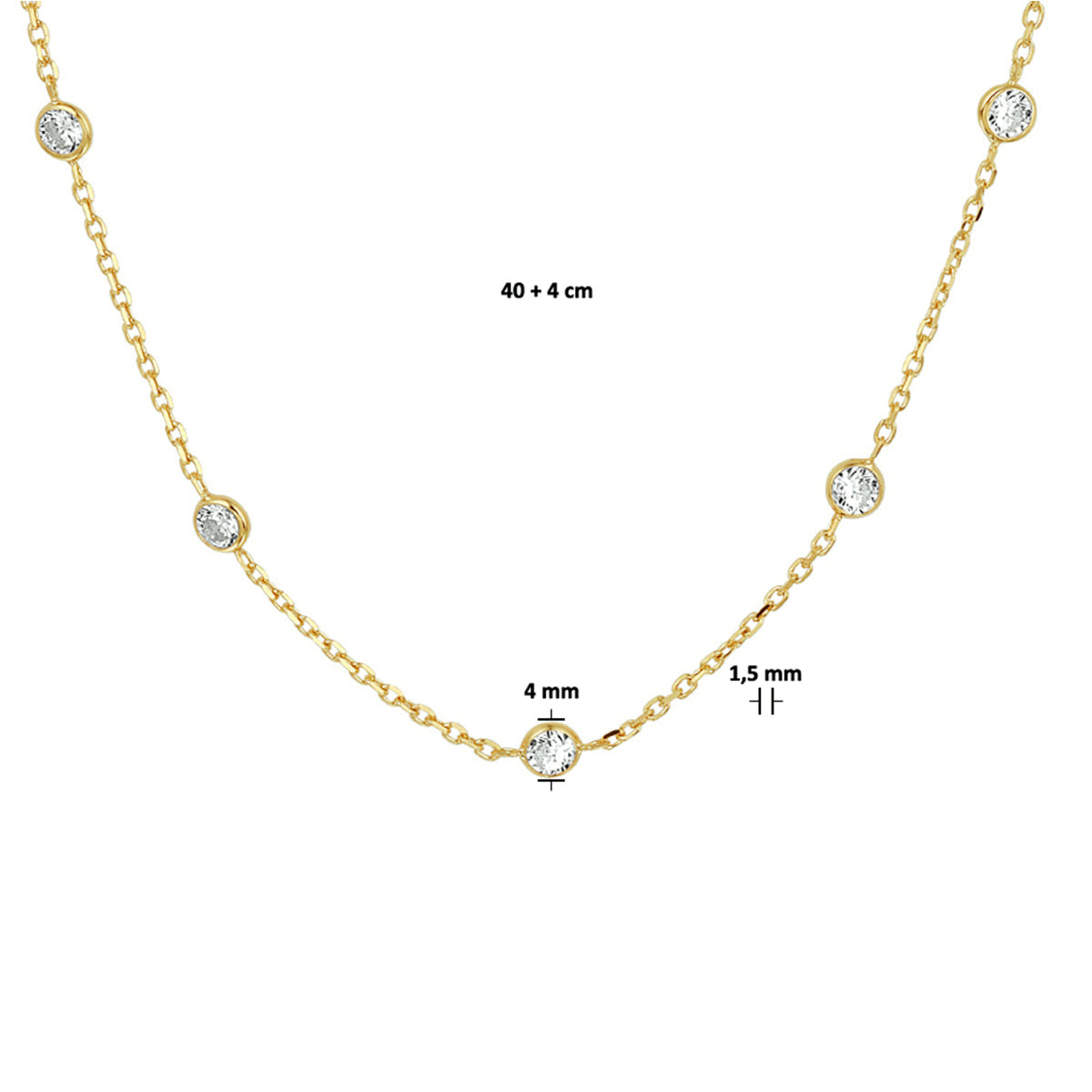 Halskette Zirkonia 40 + 4 cm 3 Micron Silber vergoldet (gelb)