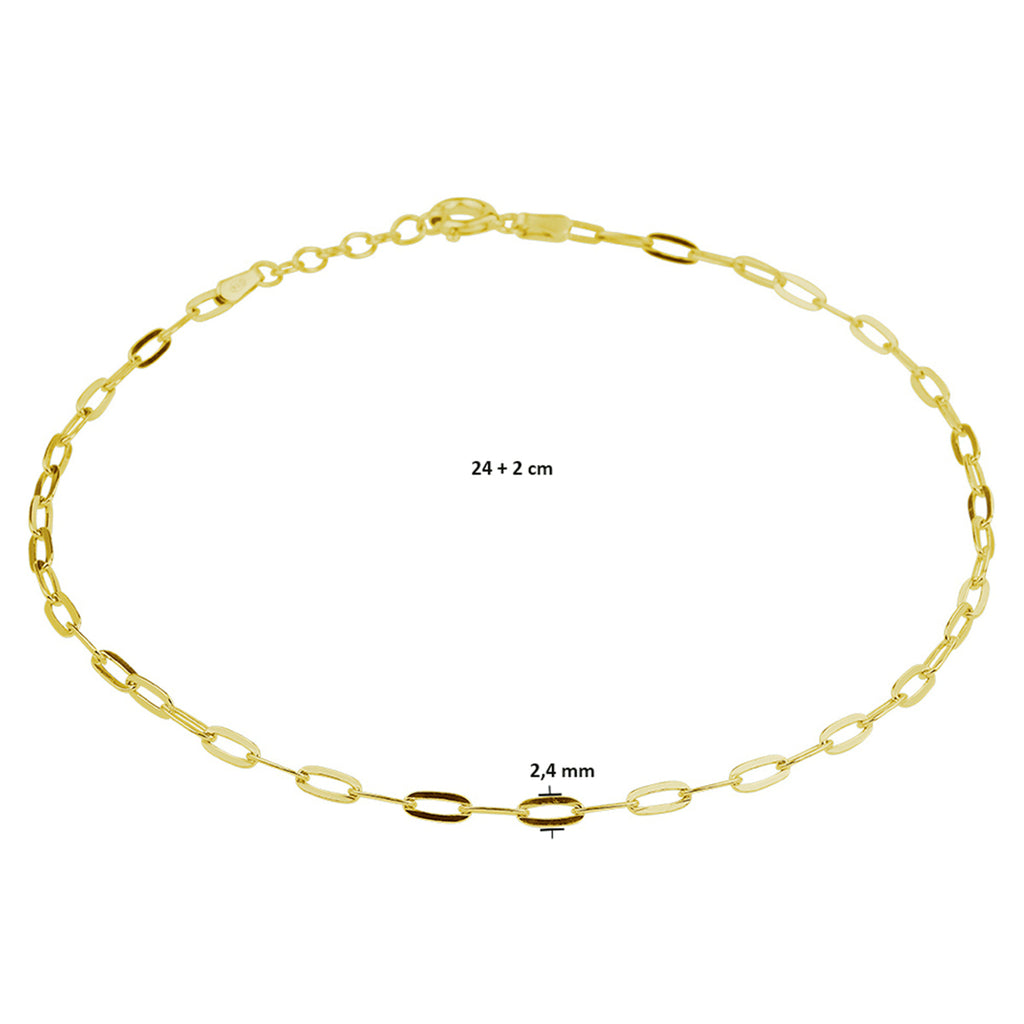 enkelbandje anker 2,4 mm 24 + 2 cm 3 micron zilver verguld (geel)