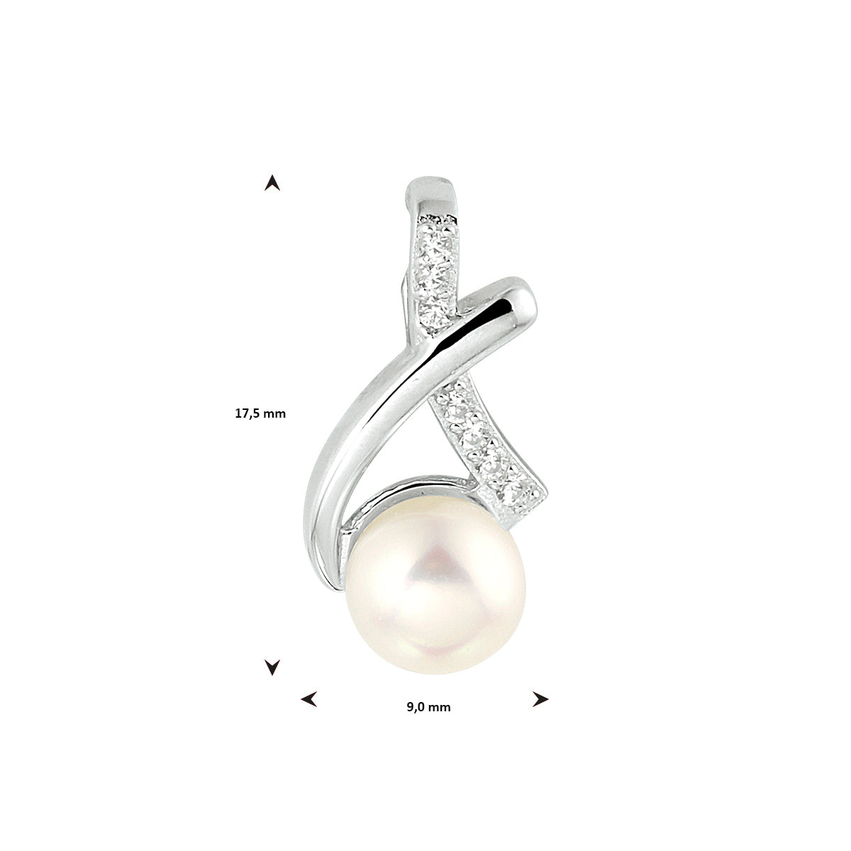hanger parel en zirkonia zilver gerhodineerd