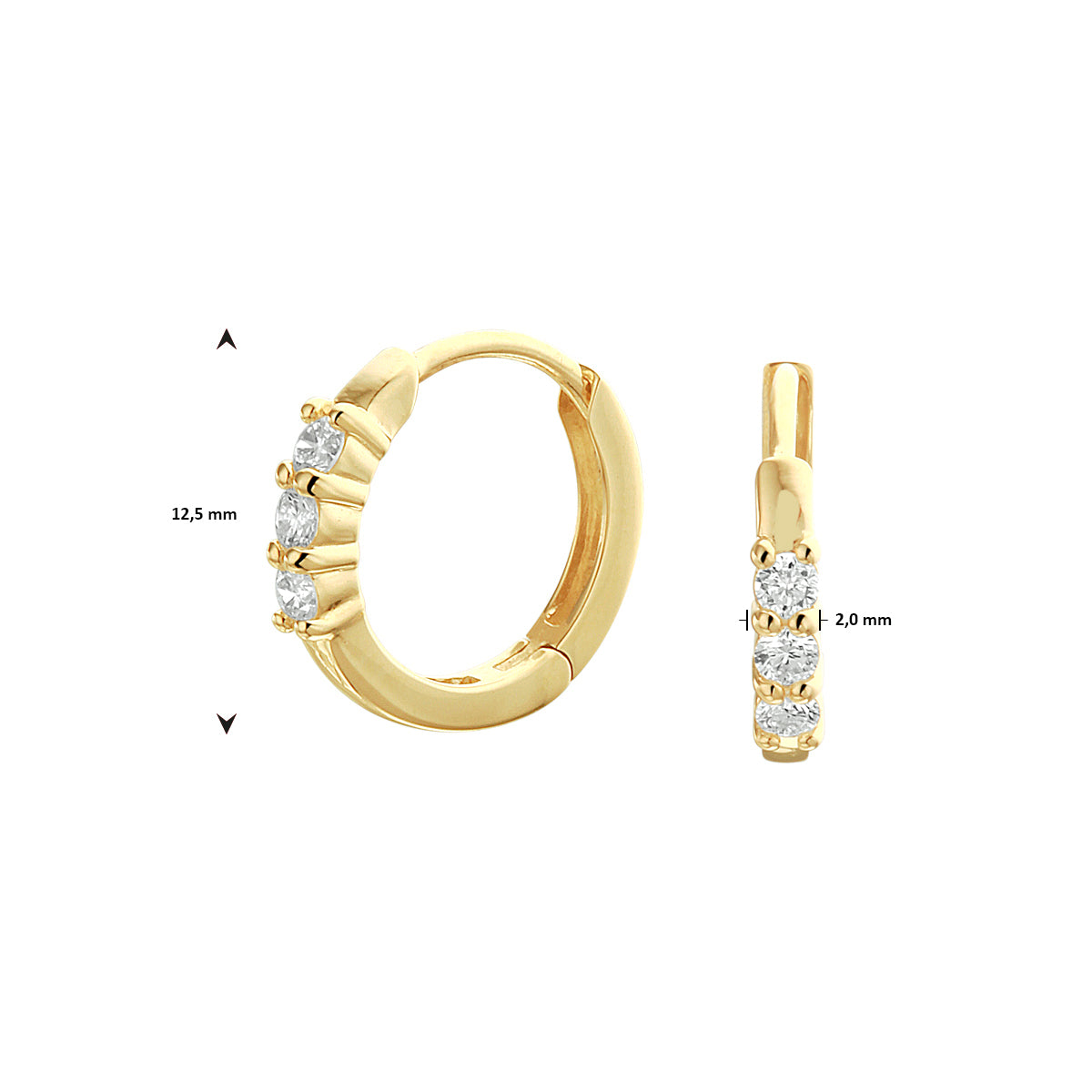 klapoorringen diamant 0.18ct (2x 0.09ct) h si 14K geelgoud - rond
