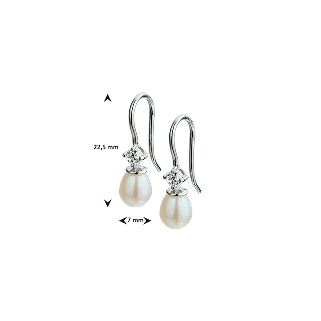 Ohrringe mit Perlen und Zirkonia, französischer Haken, Silber rhodiniert