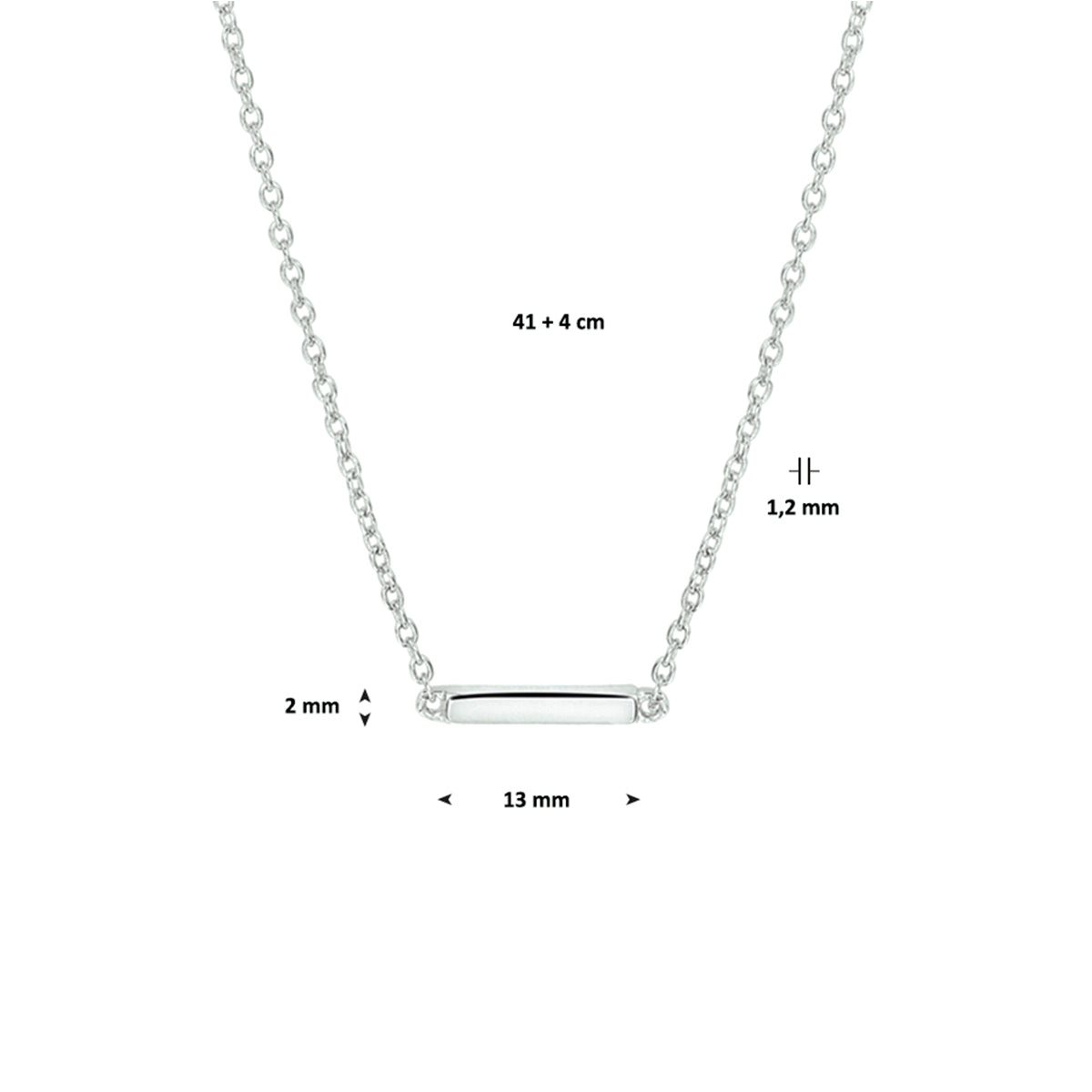collier balkje 1,2 mm 41 + 4 cm zilver gerhodineerd - blok/staaf/buis/driehoek